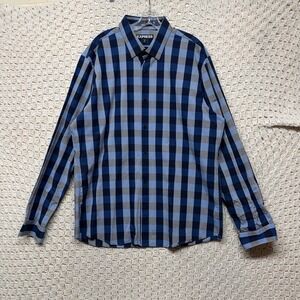 Express Dress Shirt Mens XL 17-17.5 Blue Stripped Button Up Long Slv Modern Fit